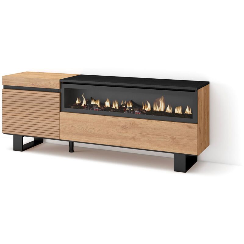 foto del prodotto skraut home mobile tv soggiorno, ampio spazio a disposizione, 150x57x35cm, per tv fino a 65, camino elettrico, design industriale, stile moderno,