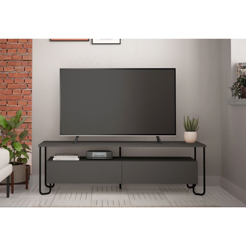 foto del prodotto mobile porta tv 150x42x45 cm grigio antracite con due ante e ribalta leon