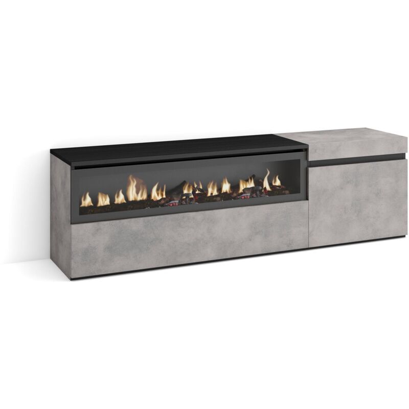 foto del prodotto mobile tv soggiorno, ampio spazio a disposizione, 150x45x35cm, per tv fino a 65 , camino elettrico, stile moderno, grigio cemento skraut home