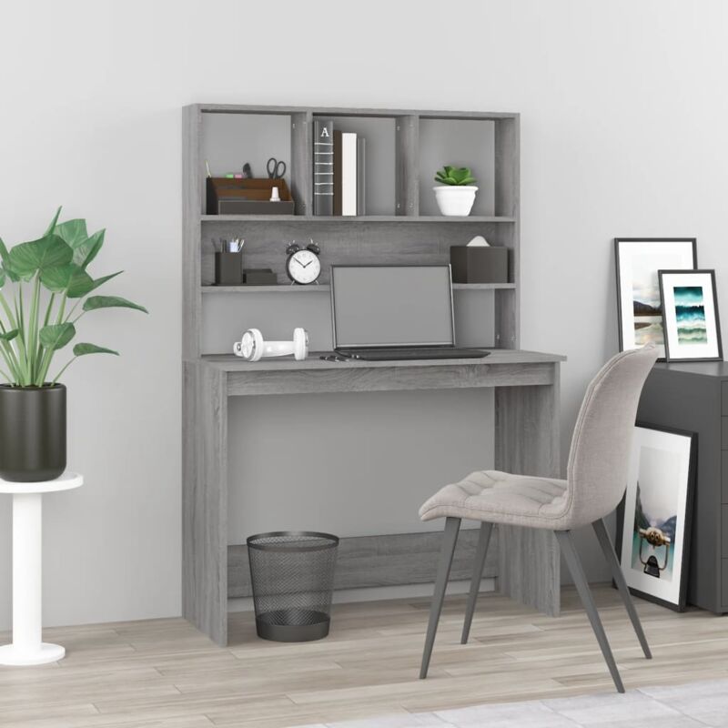foto del prodotto vidaxl scrivania mensole grigio sonoma 102x45x148 cm legno multistrato