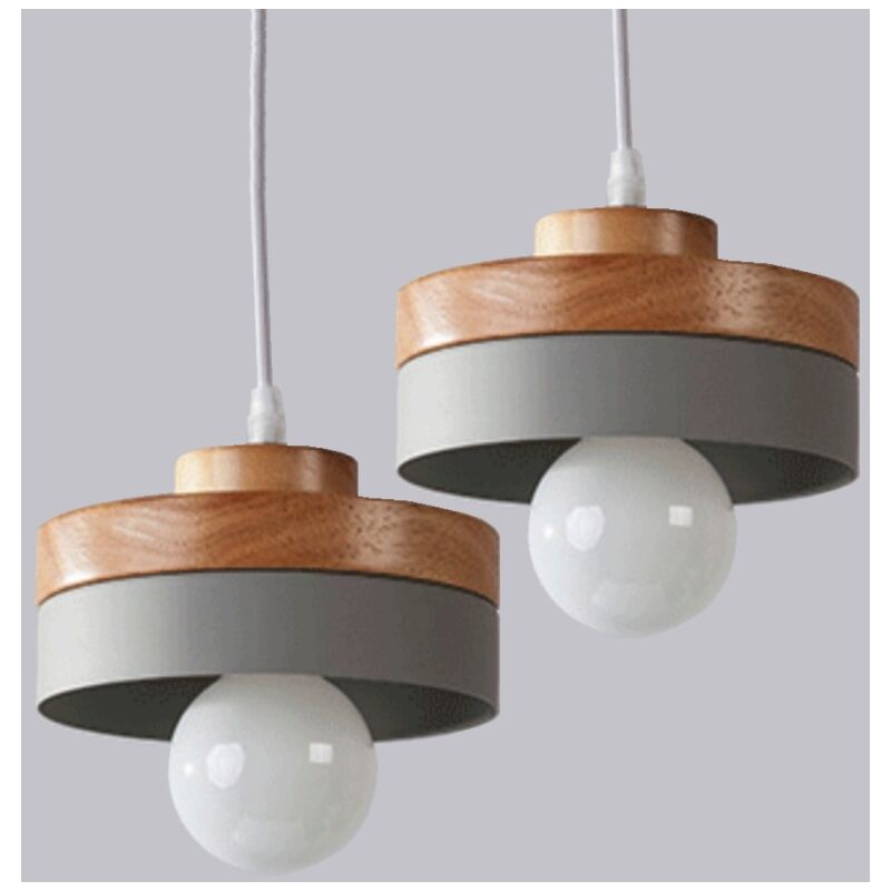 foto del prodotto lampada a sospensione industriale vintage lampadario da soffitto rotondo plafoniera illuminazione art d eco grigio 2 pezzi