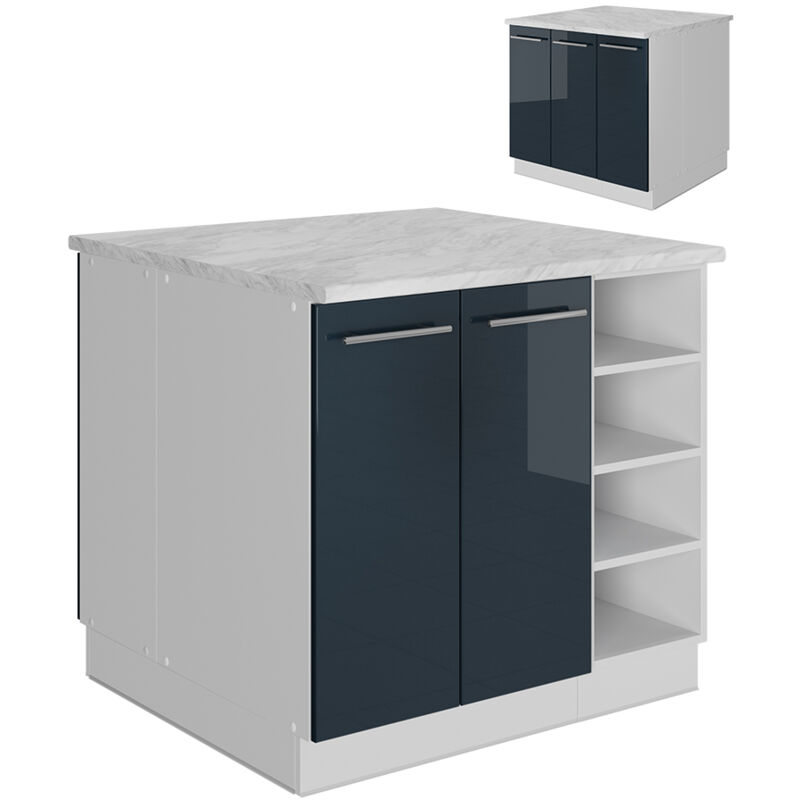 foto del prodotto isola da cucina fame line, blu scuro lucido bianco, 90 cm senza piano di lavoro vicco