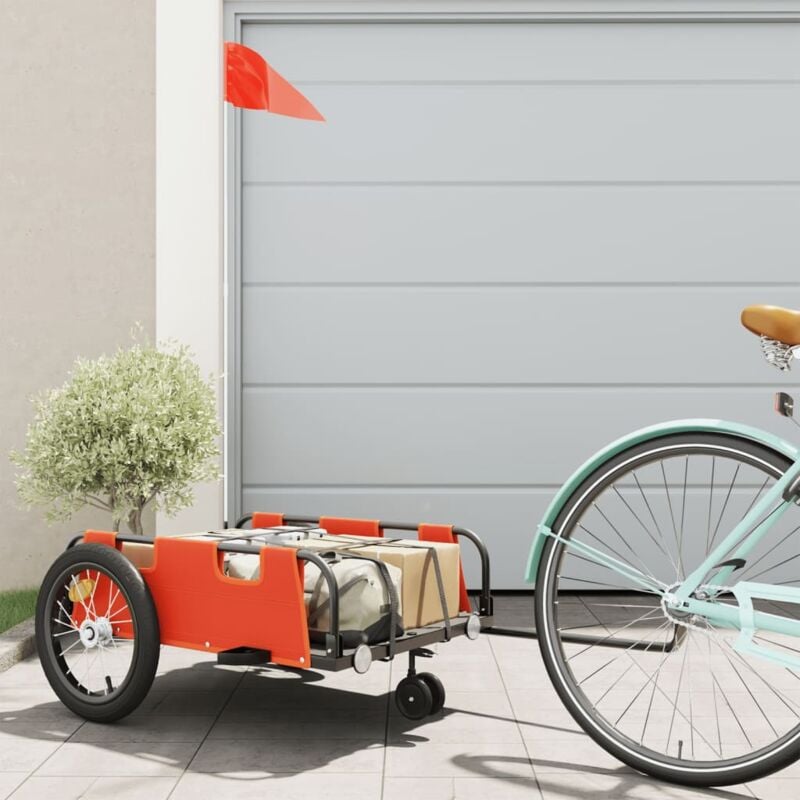 foto del prodotto vidaxl rimorchio da bici arancione e grigio oxford e ferro