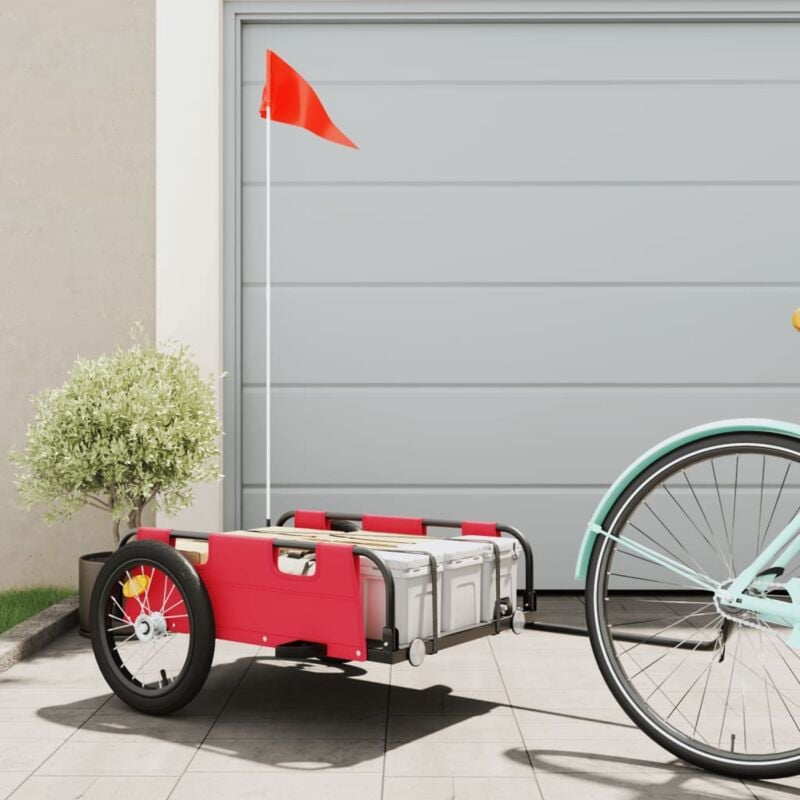 foto del prodotto vidaxl rimorchio da bici rosso oxford e ferro