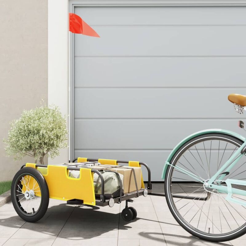 foto del prodotto vidaxl rimorchio da bici giallo oxford e ferro