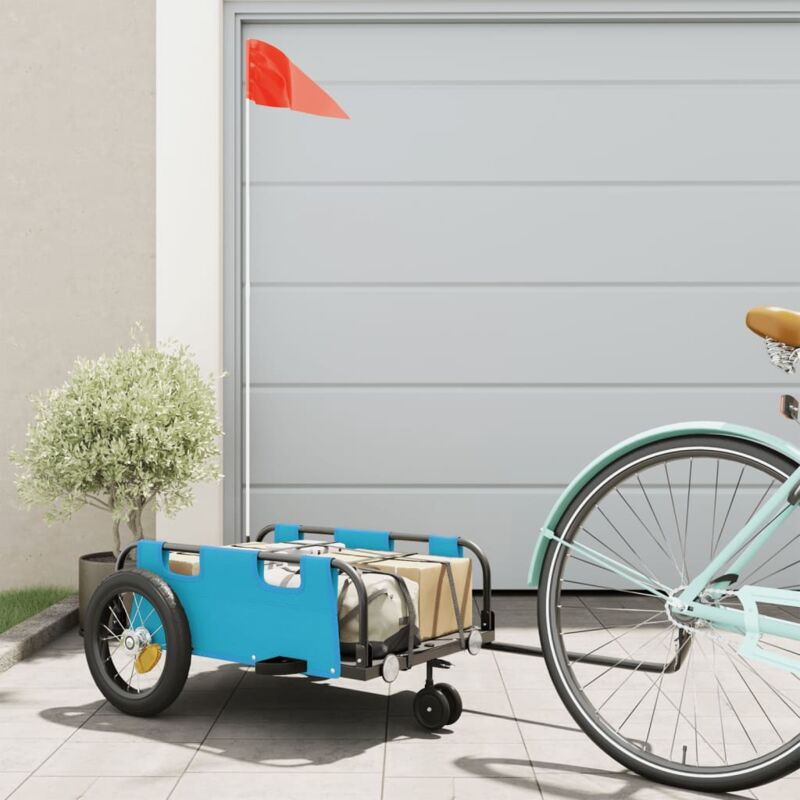 foto del prodotto vidaxl rimorchio da bici blu oxford e ferro