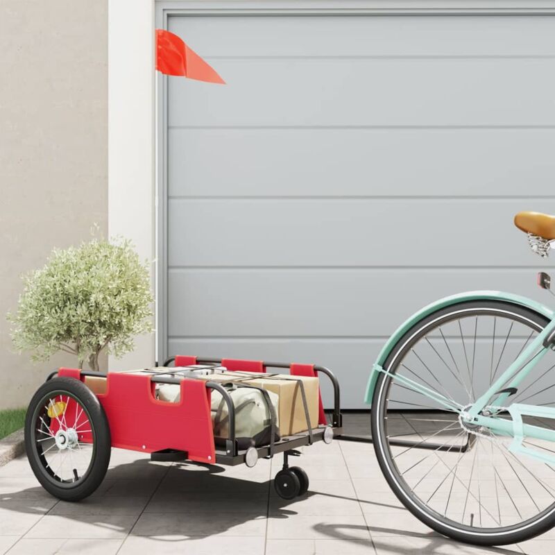 foto del prodotto vidaxl rimorchio da bici rosso oxford e ferro