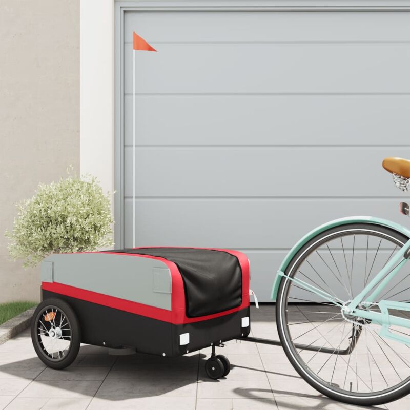 foto del prodotto vidaxl rimorchio da bici nero e rosso 45 kg in ferro