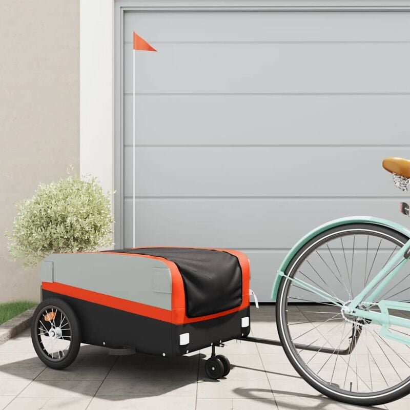 foto del prodotto vidaxl rimorchio da bici nero e arancione 45 kg in ferro