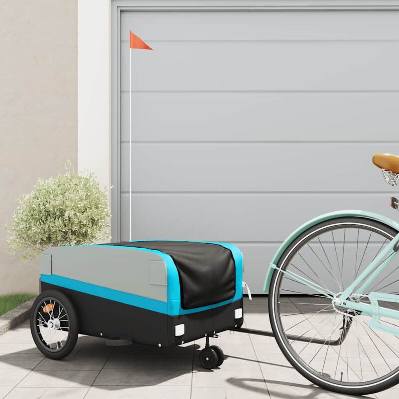 foto del prodotto vidaxl rimorchio da bici nero e blu 45 kg in ferro