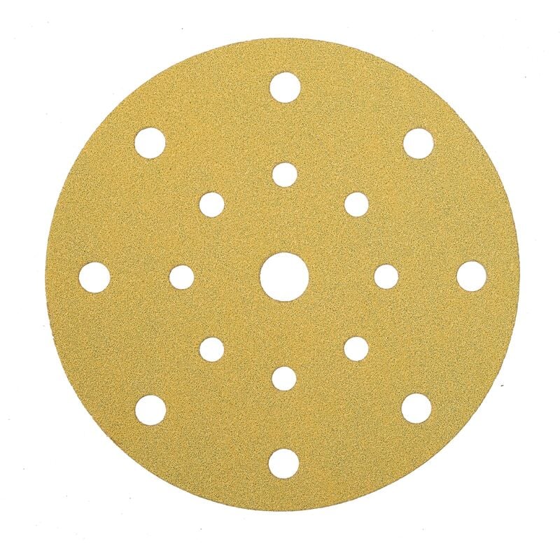 foto del prodotto gold carta abrasiva universale 150 mm a strappo 17 fori grana p150, 100 pezzi per levigare intonaco, stucco, truciolato, legno, vernice mirka