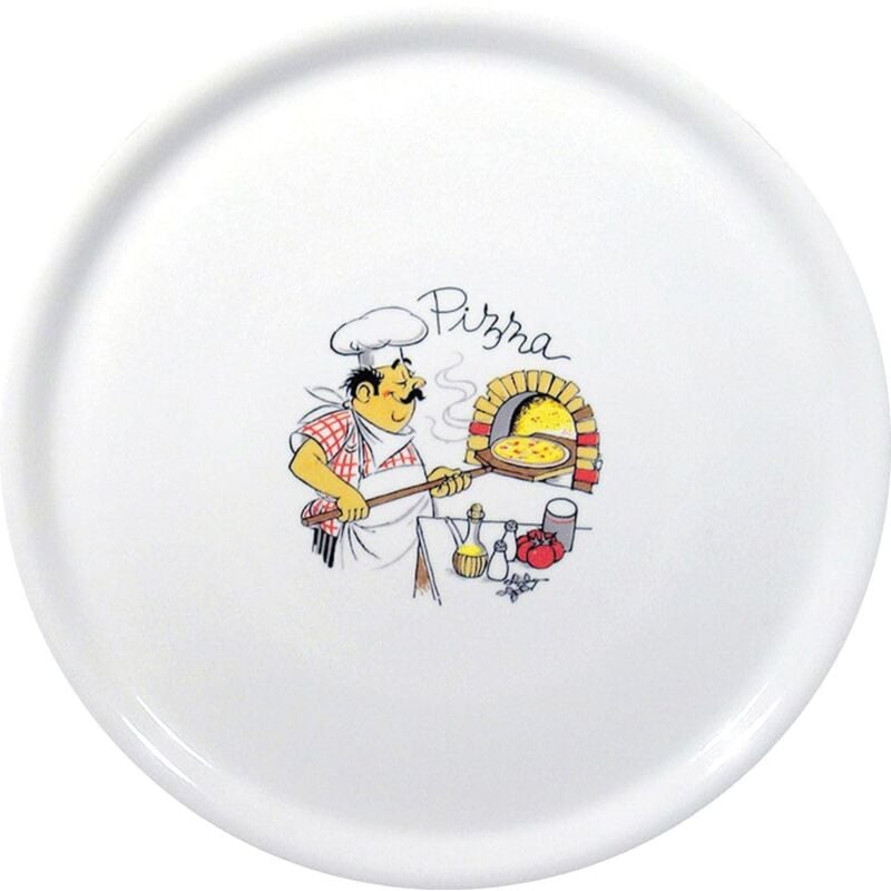 foto del prodotto piatto per pizza rotondo, piatto portapizza, porcellana, motivo pizza al forno, adatto a microonde e lavastoviglie, 330 mm, bianco hendi
