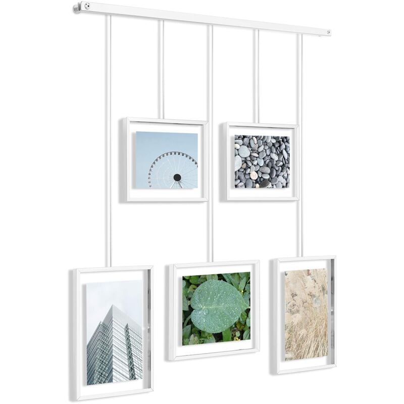 foto del prodotto umbra exhibit cornici multifoto stile galleria, acciaio, bianco, 5 cornici