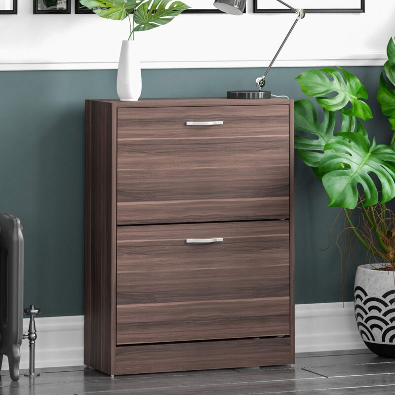 foto del prodotto 2 cassetti a scorrimento scarpiera armadio scarpiera in legno corridoio furniture unit , noce home discount