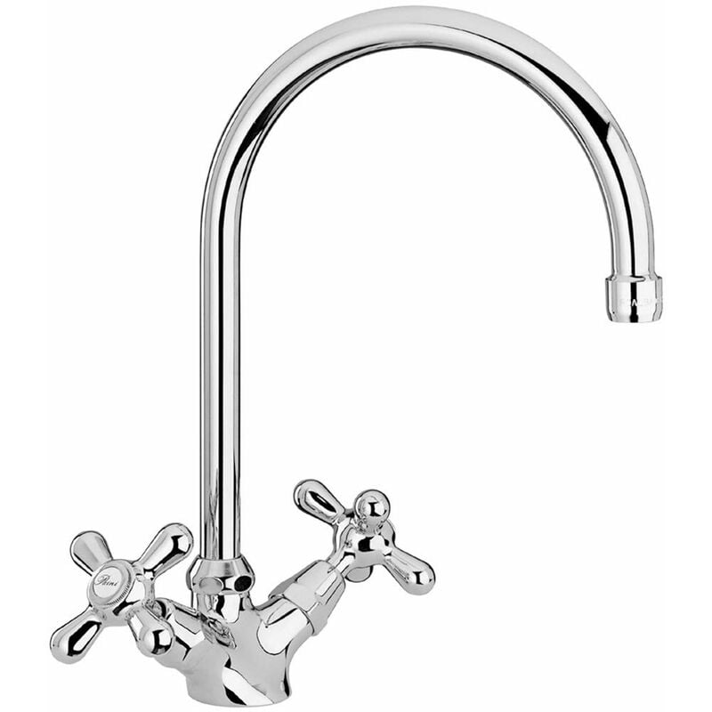 foto del prodotto paini liberty 572 rubinetto miscelatore monoforo cucina, lavello, cromato, bocca tubo e maniglie a croce, design liberty, interamente prodotto e