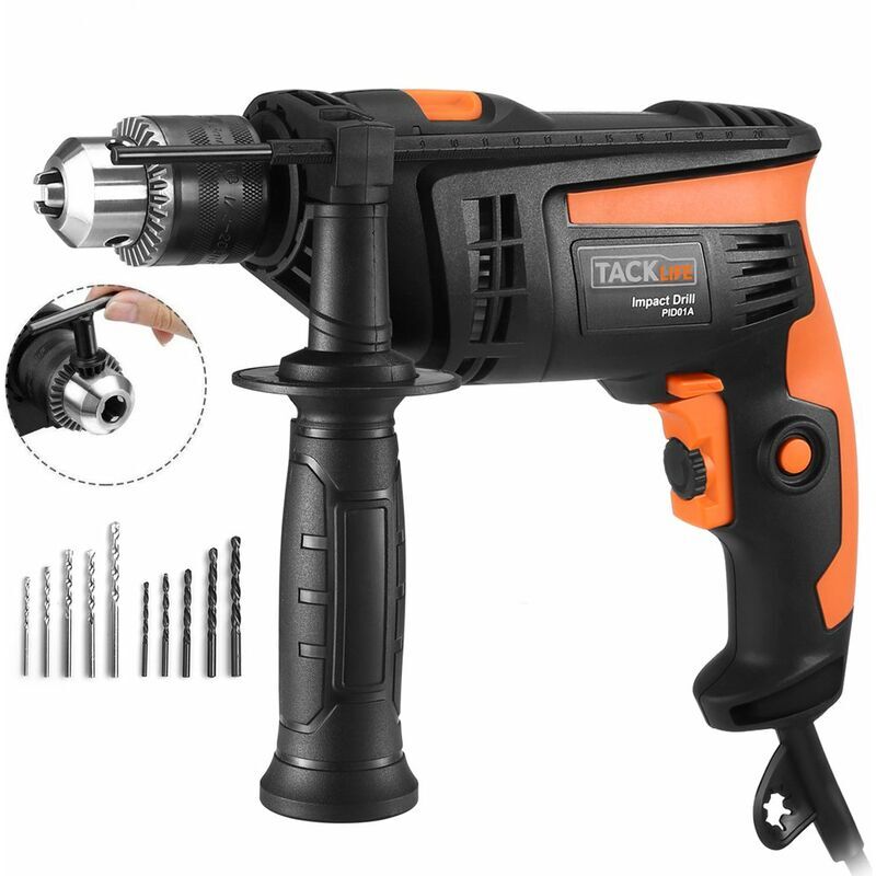 foto del prodotto fortuneville trapano a percussione, trapano a percussione da 710 w, 44800 ipm, kit di accessori da 10 pezzi, mandrino da 13 mm, impugnatura