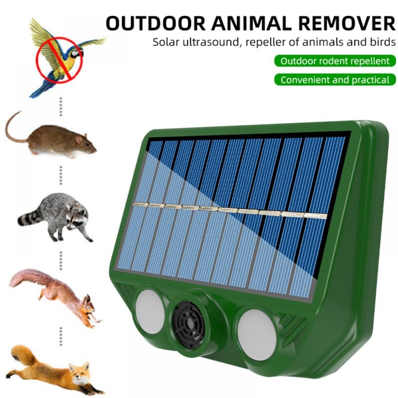 foto del prodotto repellente per gatti da esterno, ricarica solare ad ultrasuoni, ricarica usb, giardino per cortili, fattorie, campi