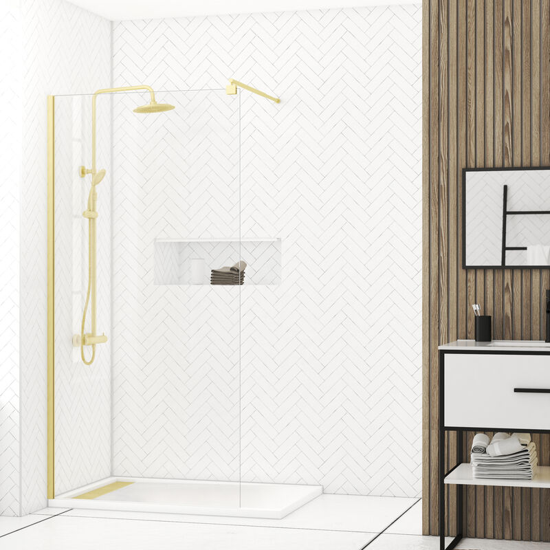 foto del prodotto aurlane parete doccia 100x200 cm vetro temperato 8 mm finitura oro spazzolato freedom 2 gold