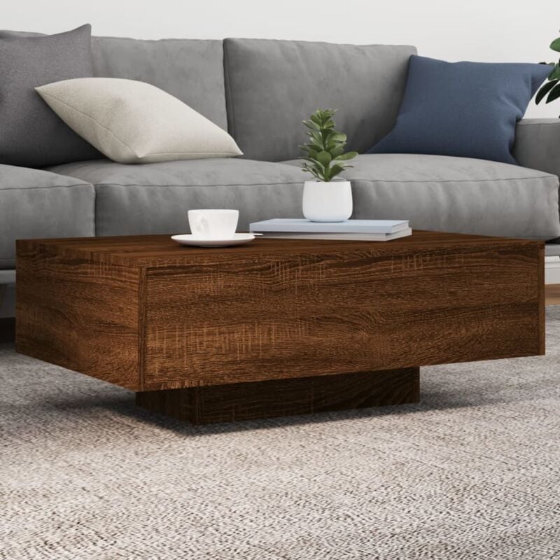 foto del prodotto vidaxl tavolino da soggiorno con luci led rovere marrone 85x55x31 cm