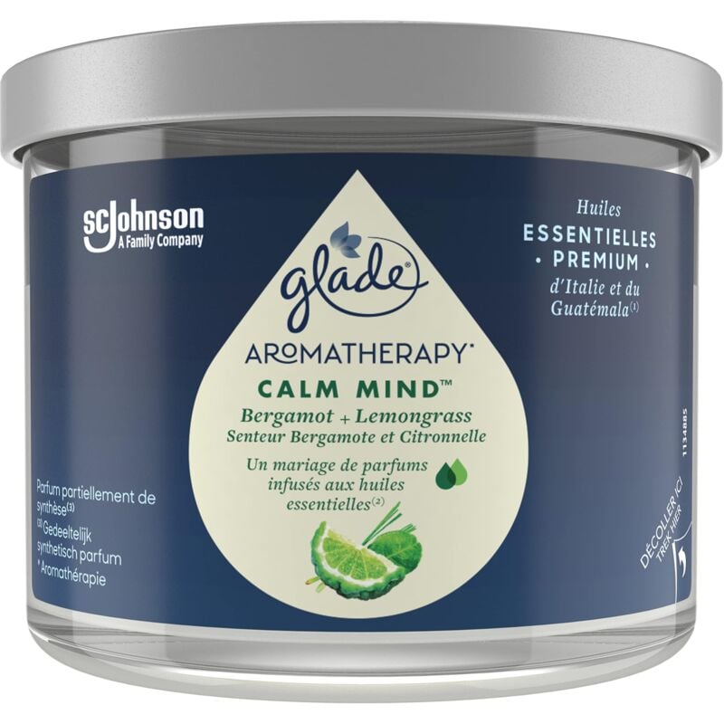 foto del prodotto glade aromatherapy candela, calm mind, infusi oli essenziali, bergamotto e citronella 1 candela