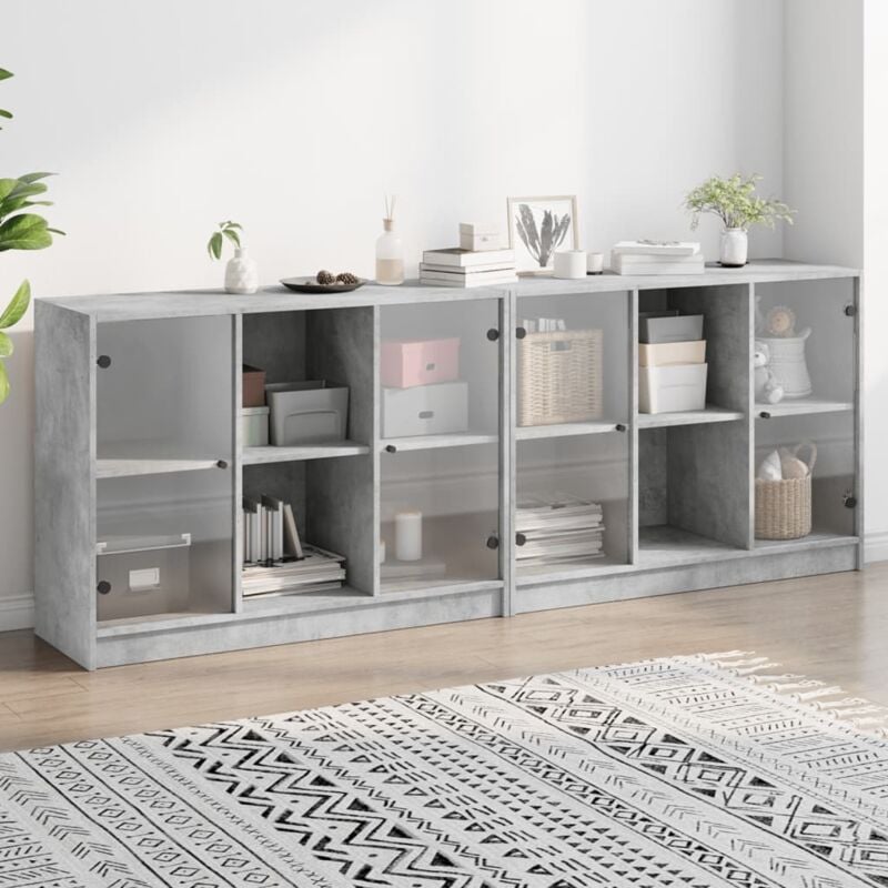 foto del prodotto libreria con ante grigio cemento 204x37x75 cm legno multistrato