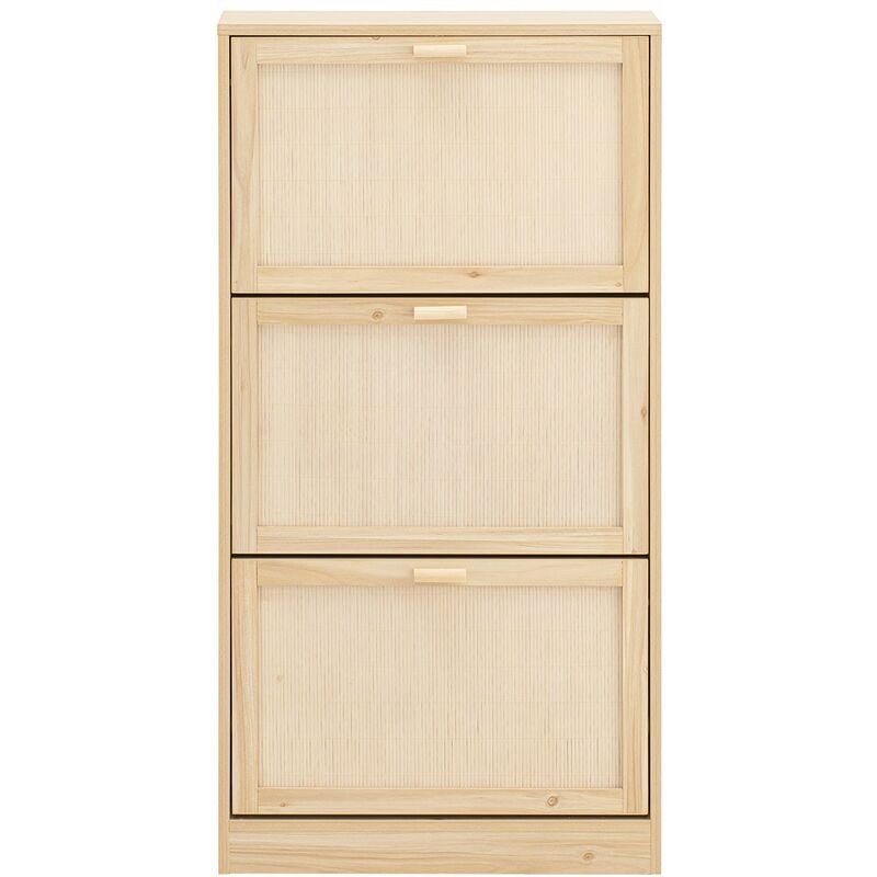 foto del prodotto sobuy scarpiera slim da ingresso con 3 ante e 3 ripiani naturale 60x24x118cm fsr159 n
