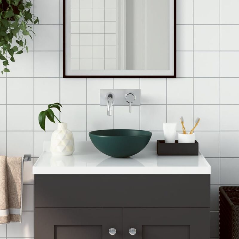 foto del prodotto vidaxl lavandino da bagno in ceramica verde scuro rotondo
