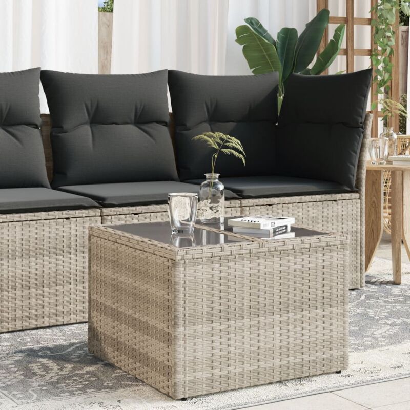 foto del prodotto vidaxl tavolo giardino piano vetro grigio chiaro 55x55x37cm polyrattan