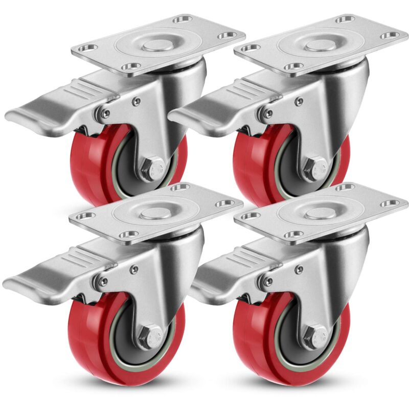 foto del prodotto meditool 4pcs 75mm ruote girevoli,ruote per mobili,rosso