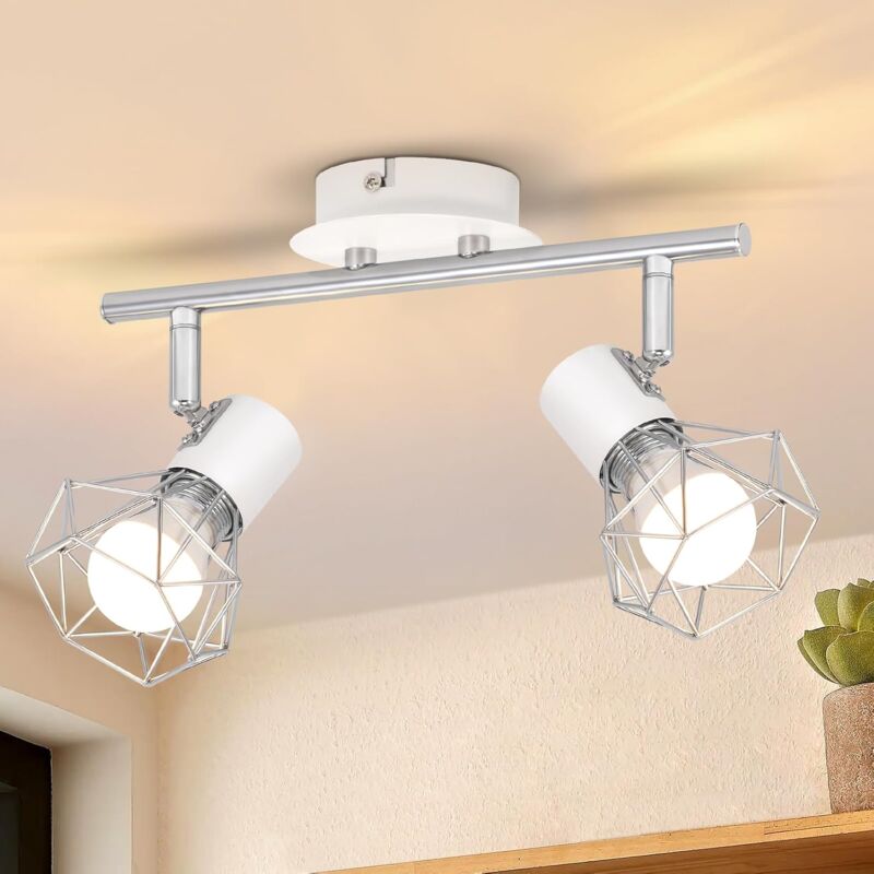 foto del prodotto gbly faretto da soffitto bianca soggiorno sala da pranzo illuminazione retr gabbia faretto orientabile 2x prese e14 350 rotante 90 girevole