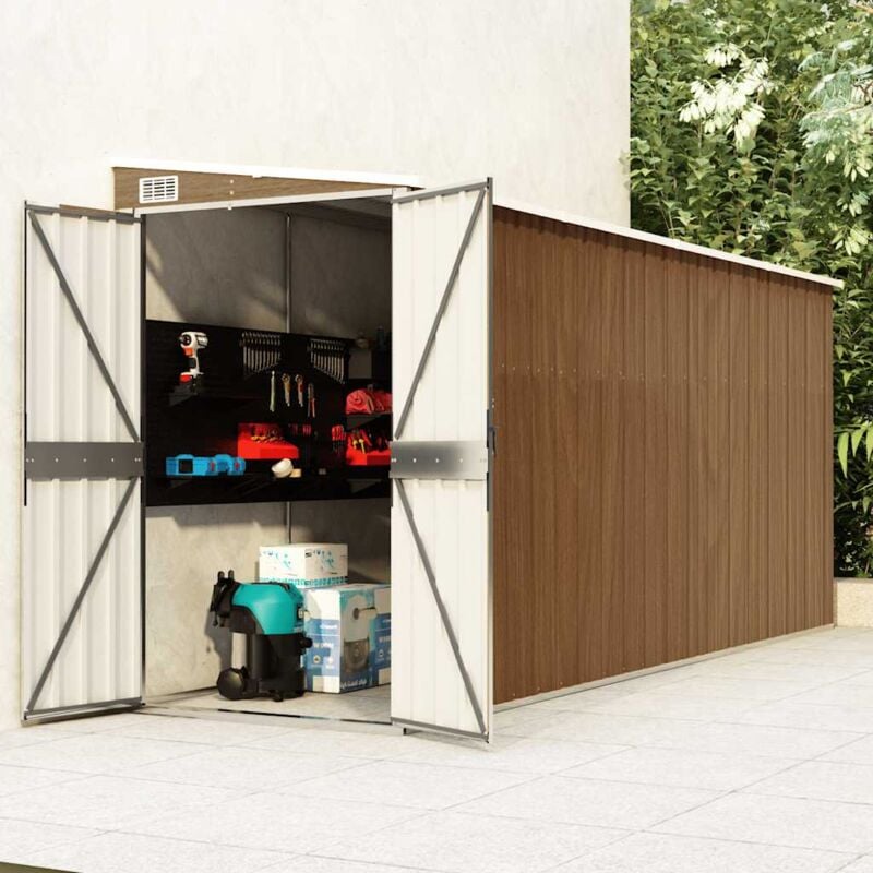 foto del prodotto vidaxl capanno giardino a parete marrone 118x382x178cm acciaio zincato