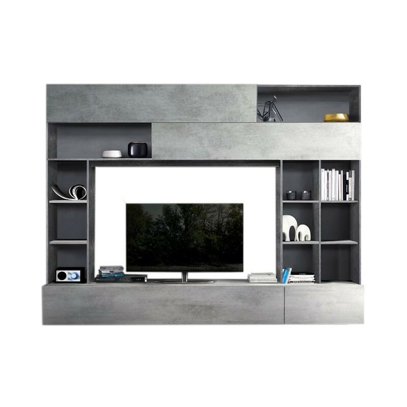 foto del prodotto webmarketpoint parete attrezzata da soggiorno ossido e cemento l.277xp41xh.209 cm effez