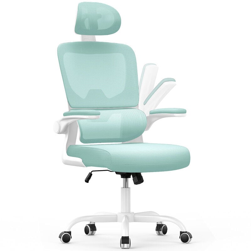 foto del prodotto naspaluro sedia ufficio ergonomica lombare, bigzzia sedia scrivania poggiatesta regolabile, braccioli ribaltabili,bianco verde
