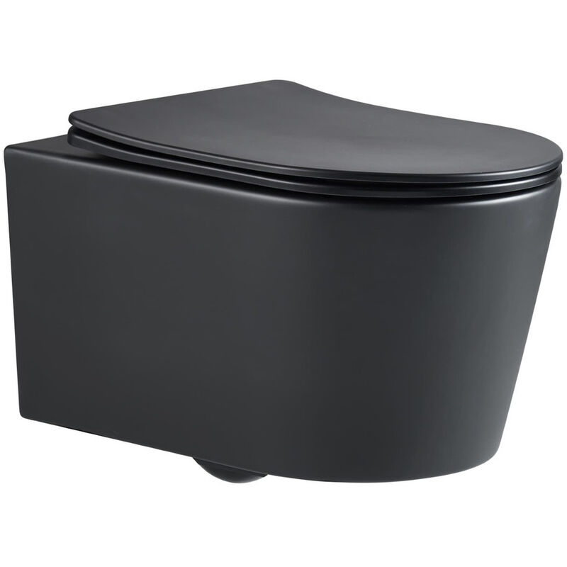foto del prodotto toilette sospesa senza brida con fissaggi invisibili sportello anticaduta, nero opaco blacksatrimless swiss aqua technologies