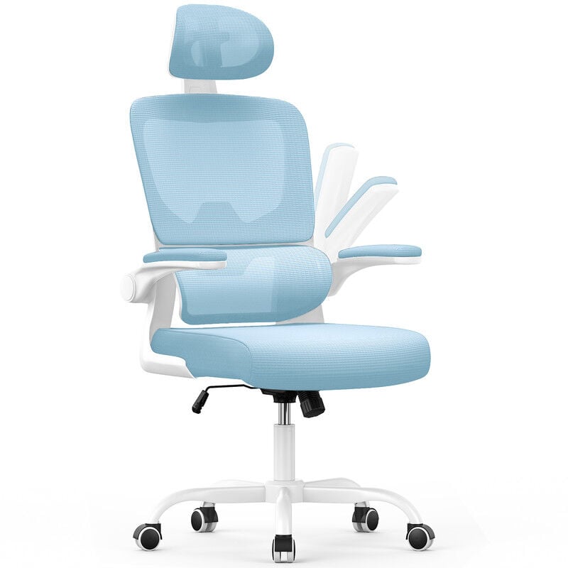 foto del prodotto naspaluro sedia ufficio ergonomica lombare, bigzzia sedia scrivania poggiatesta regolabile, braccioli ribaltabili, blu