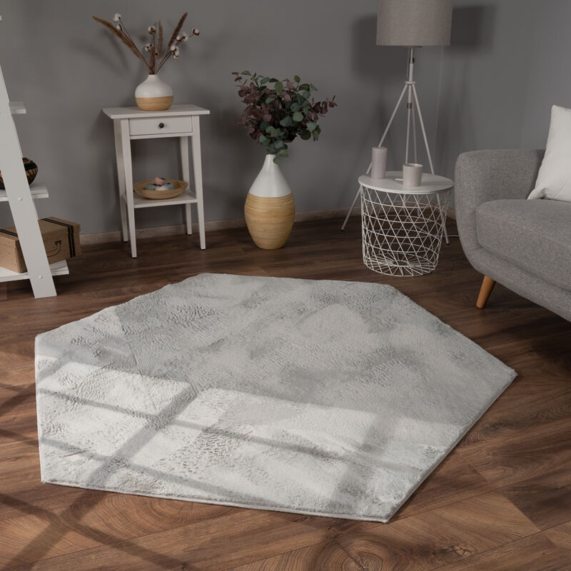 foto del prodotto paco home tappeto salotto soggiorno pelo lungo lavabile in lavatrice morbido peloso grigio 150x170 cm esagonale