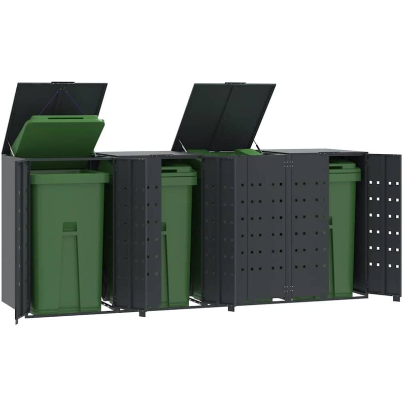 foto del prodotto vidaxl copribidone con ruote 4 bidoni antracite 276x79x117cm acciaio