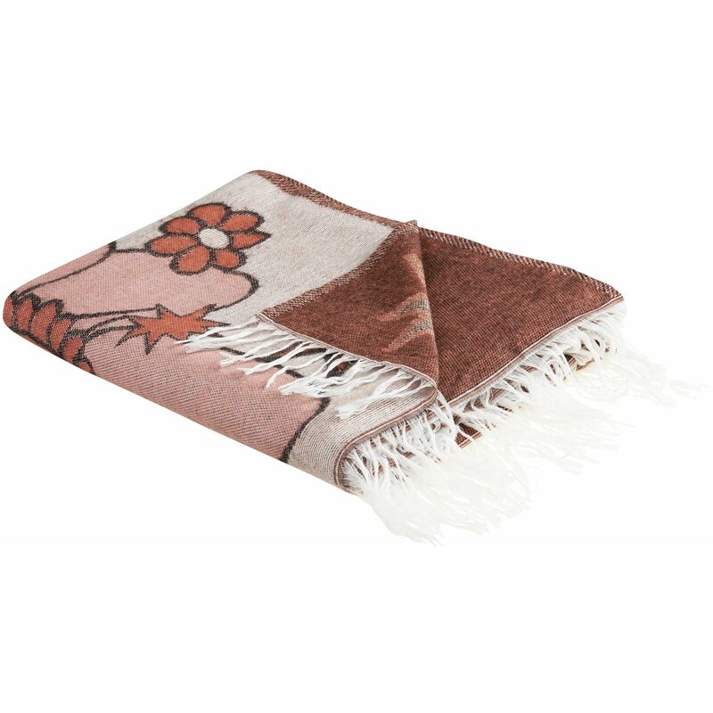 foto del prodotto beliani coperta decorativa frange motivo floreale 130 x 170 cm beige multicolore darau