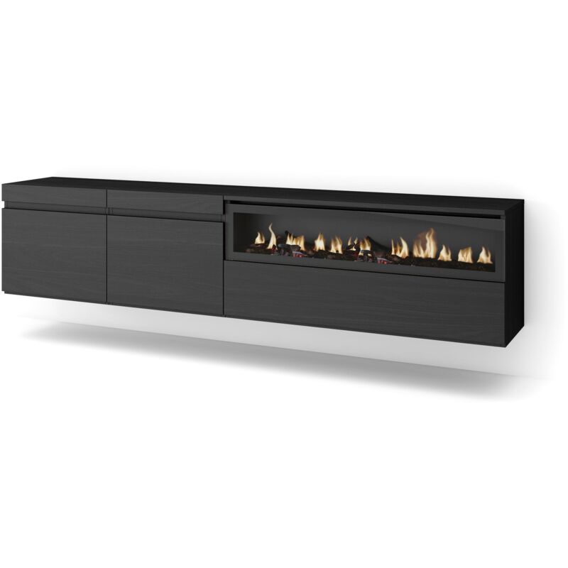 foto del prodotto skraut home mobile tv soggiorno, ampio spazio a disposizione, 200x45x35cm, per tv fino a 80, camino elettrico, sospeso, da appendere, stile