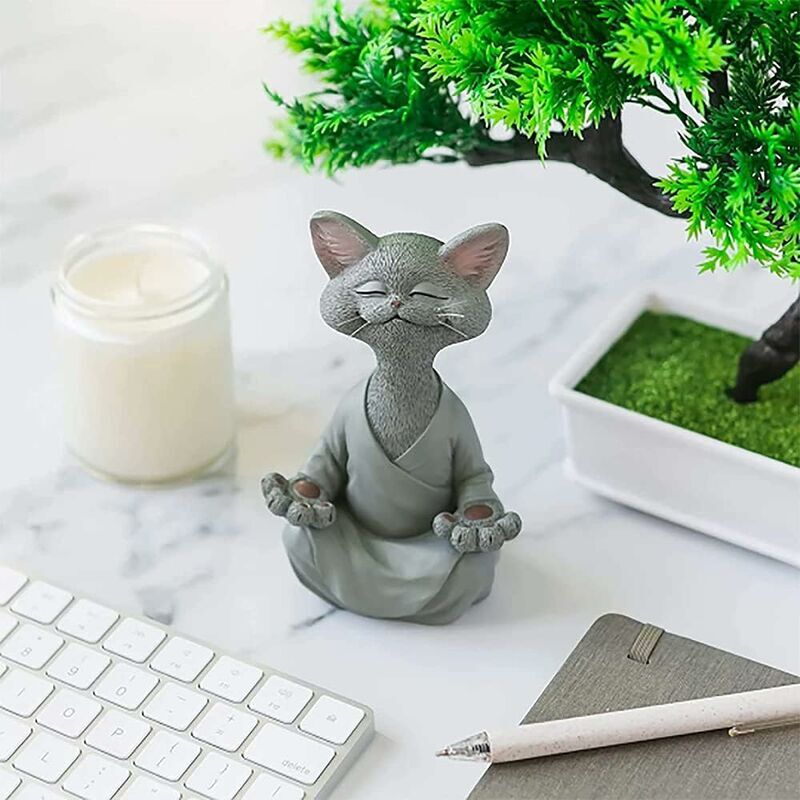 foto del prodotto fortuneville statua di meditazione statua di gatto zen yoga decorazione figura resina meditazione yoga decor feng shui ornamento scultura