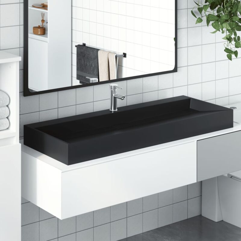 foto del prodotto vidaxl lavandino 120x46x11 cm blocco in marmo minerale nero opaco