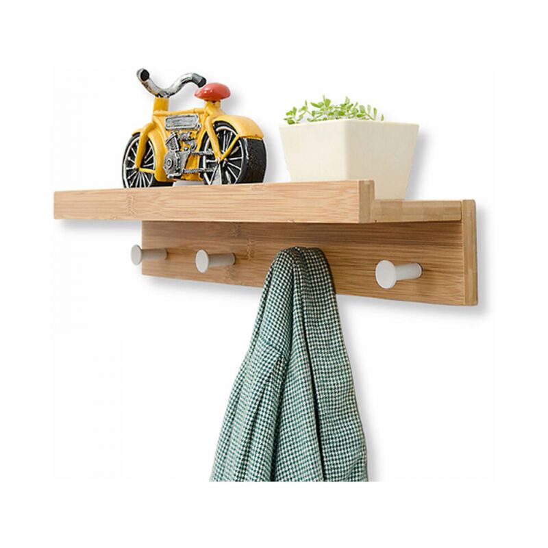 foto del prodotto linjou appendiabiti da parete con mensola galleggiante, ganci per chiavi a muro, organizer per posta, per ingresso, cucina, bagno, soggiorno