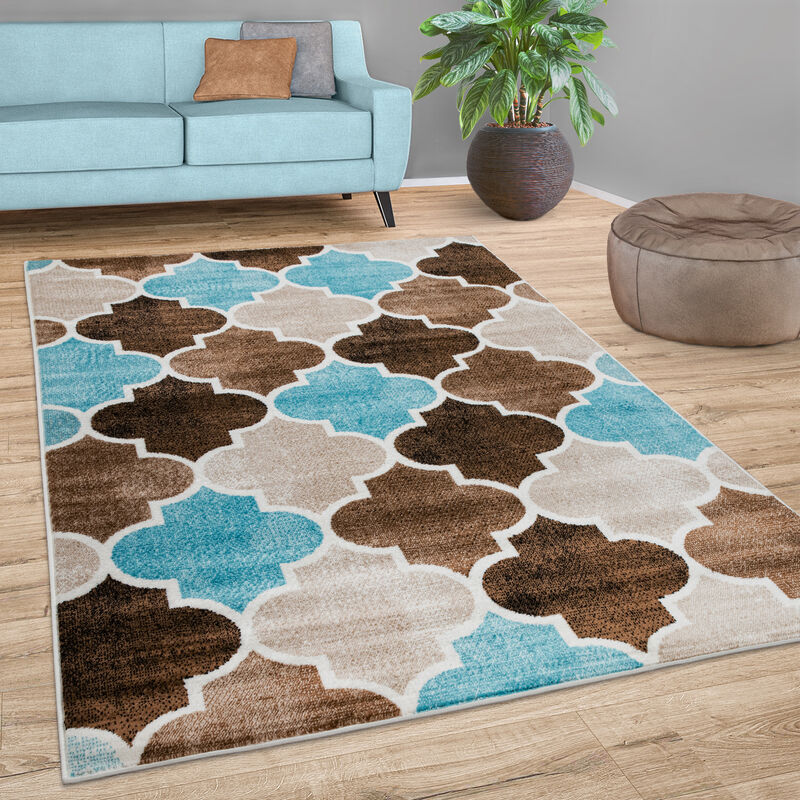 foto del prodotto paco home tappeto per soggiorno a pelo corto con motivo marocchino, beige, blu e marrone 160x220 cm