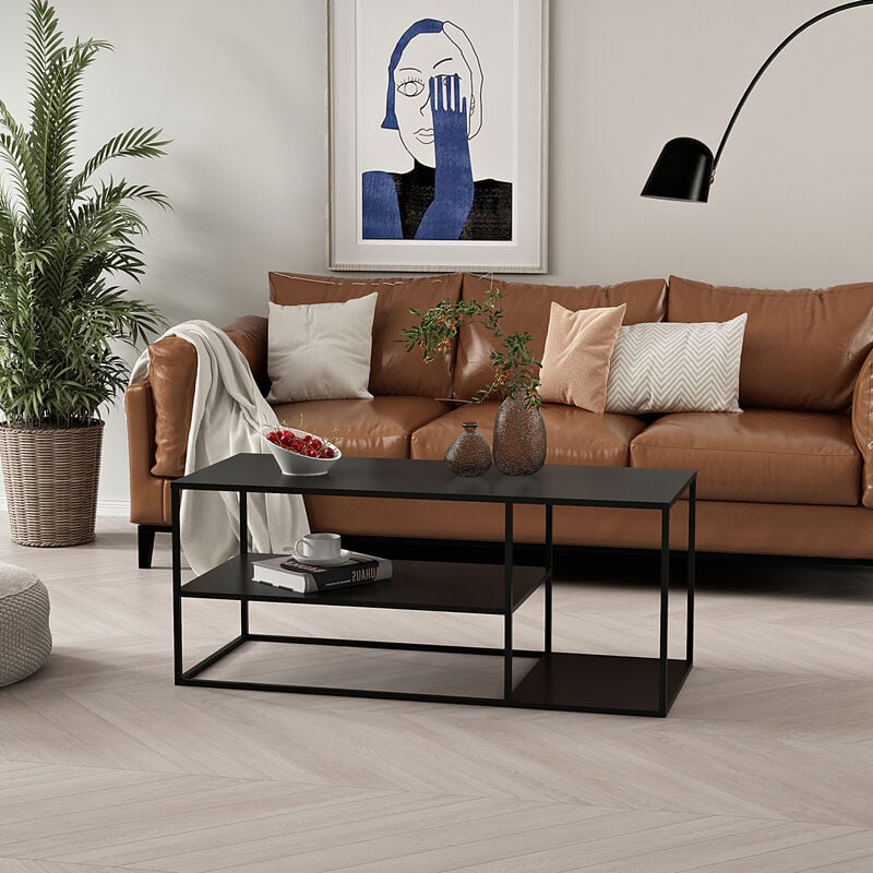foto del prodotto tavolino basso da soggiorno solund a 3 piani di appoggio 120x50x50 cm nero opaco en.casa 