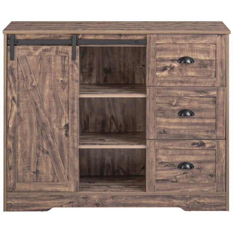 foto del prodotto credenza con ante scorrevoli, isola cucina, buffet design industriale vintage marrone 110x50x90cm knl08 n sobuy