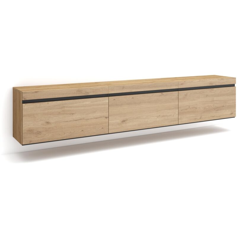 foto del prodotto mobile tv soggiorno, ampio spazio a disposizione, 240x45x35 cm, sospeso, da appendere, stile moderno, rovere skraut home