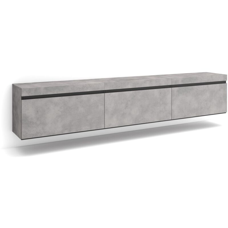 foto del prodotto mobile tv soggiorno, ampio spazio a disposizione, 240x45x35 cm, sospeso, da appendere, stile moderno, grigio cemento skraut home