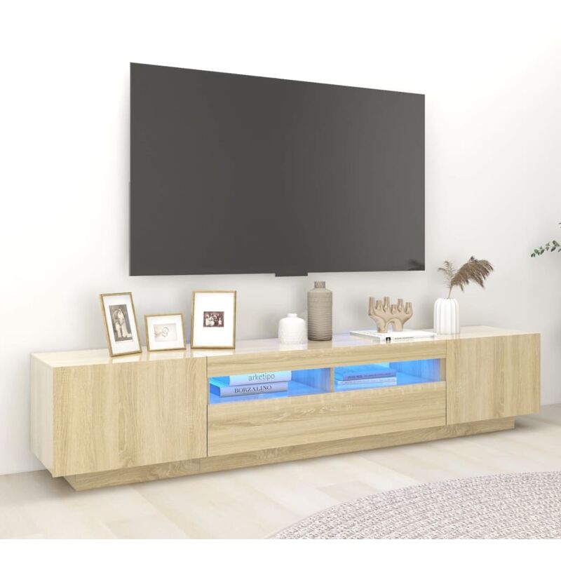 foto del prodotto prolenta premium furniture limited mobile porta tv con luci led rovere sonoma