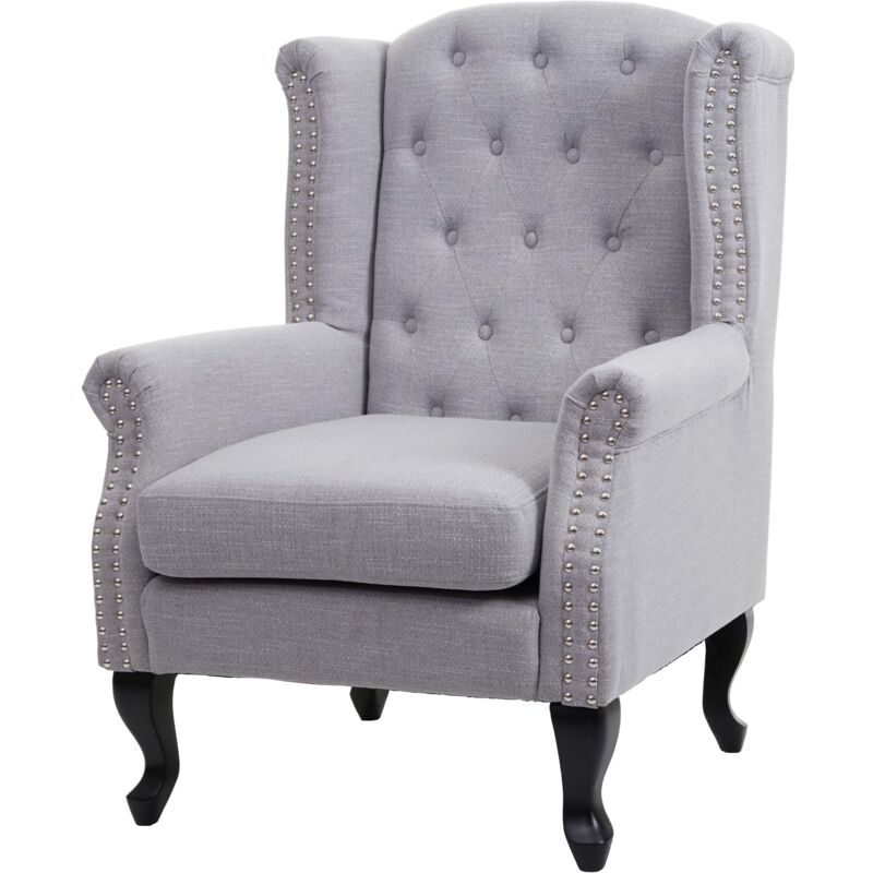 foto del prodotto poltrona stile vittoriano elegante chesterfield tessuto, grigio senza poggiapiedi