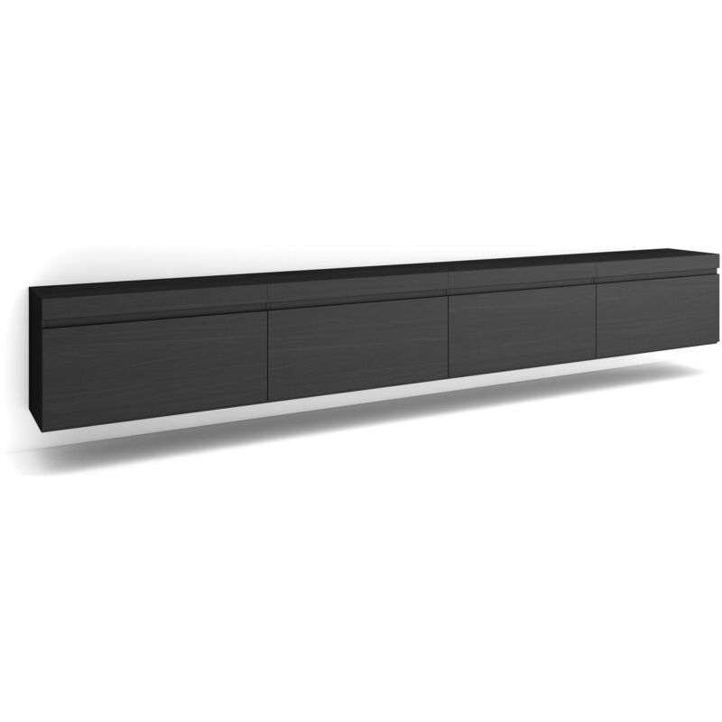 foto del prodotto mobile tv soggiorno, ampio spazio a disposizione, 320x45x35 cm, tv di grande formato, sospeso, da appendere, stile moderno, nero skraut home